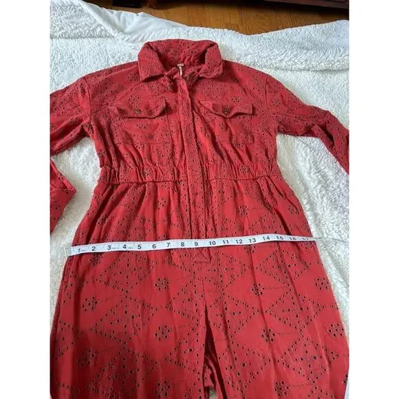 Free People Womens Collared Orange Jumpsuit Sz 0 Boho Utility Core Indie Casual - Picture 5 of 8